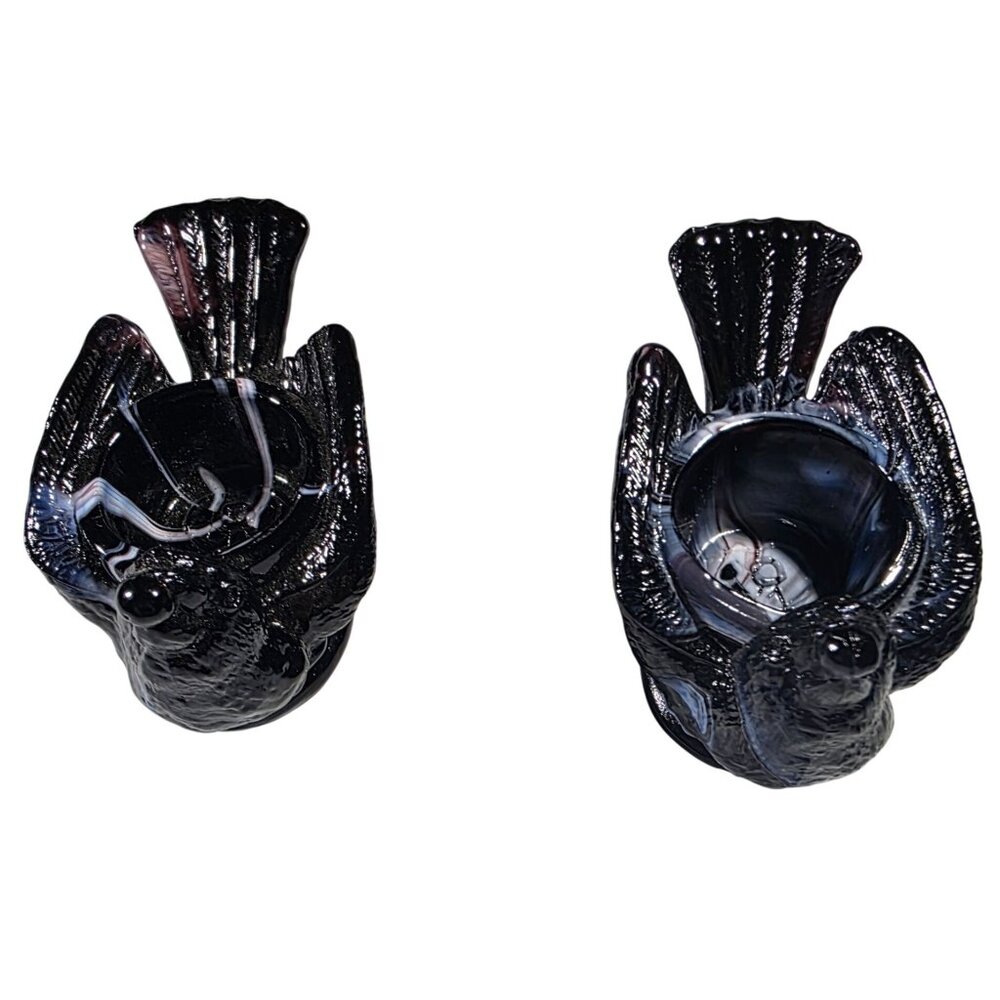 Degenhart glass turkey bird and berry open salt cellars Swirled Thanksgiving